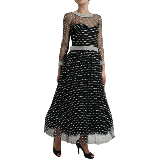Dolce & Gabbana Elegant Crystal-Embellished Long Black Dress Dolce & Gabbana Dark Gray