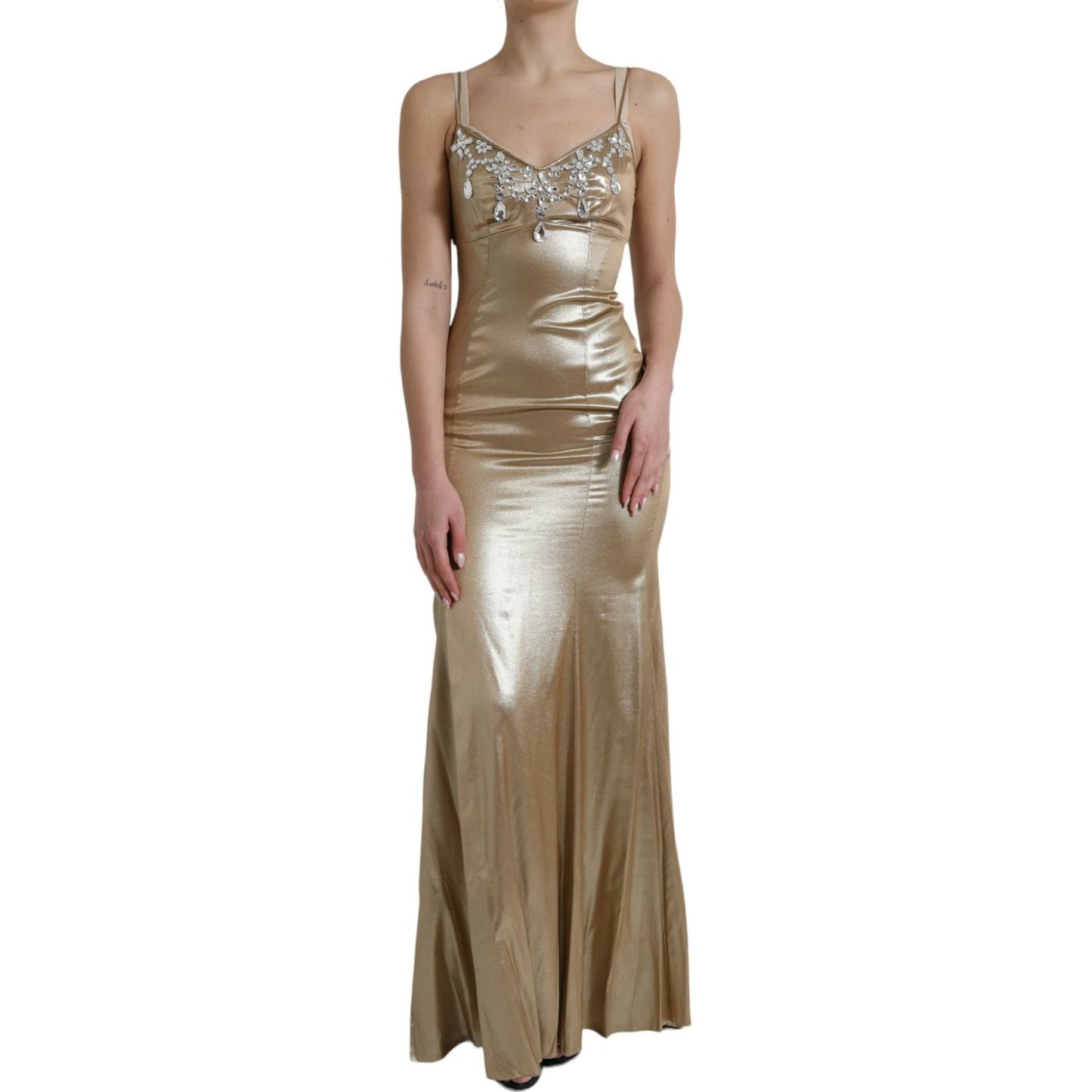 Dolce & Gabbana Metallic Gold Crystal Embellished Gown Dress