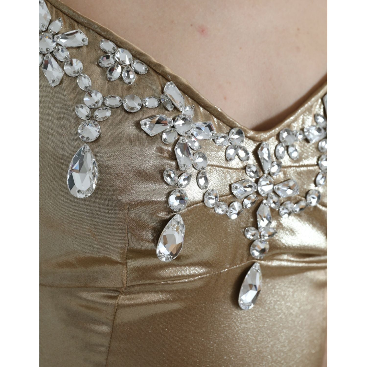 Dolce & Gabbana Metallic Gold Crystal Embellished Gown Dress