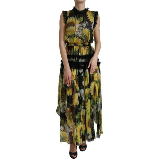 Dolce & Gabbana Elegant Sunflower Silk Maxi Dress Dolce & Gabbana Dark Slate Gray