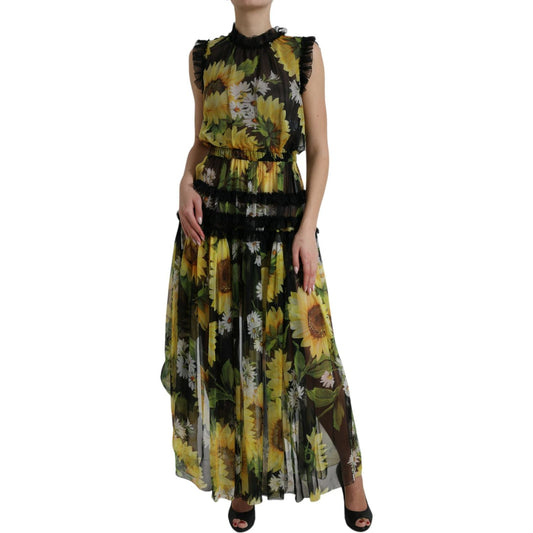 Dolce & Gabbana Elegant Sunflower Silk Maxi Dress Dolce & Gabbana Dark Slate Gray