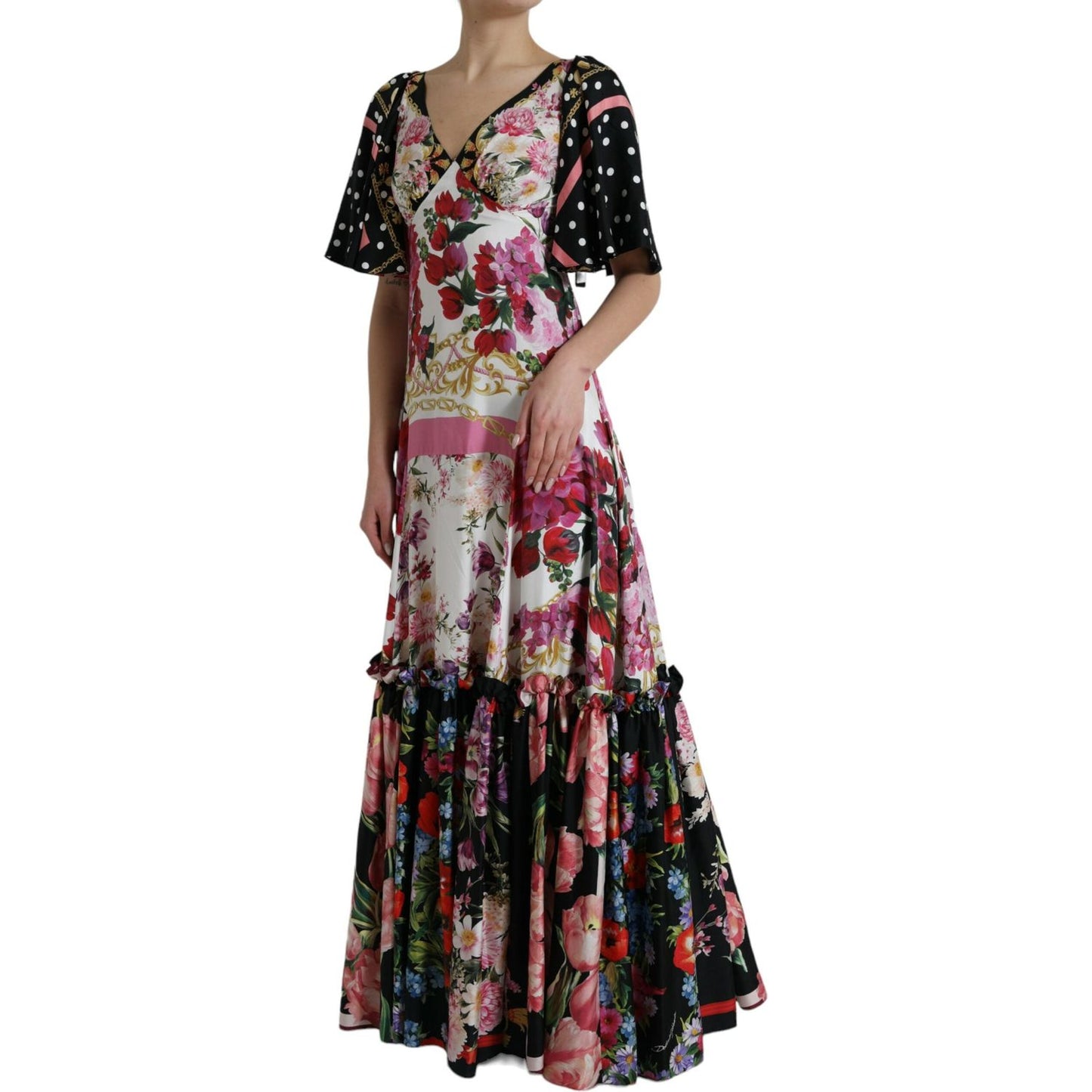 Dolce & Gabbana Multicolor Floral Print Silk Twill Gown Dress