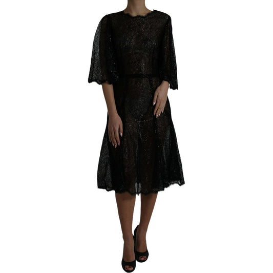 Dolce & Gabbana Elegant Floral Lace Midi Dress Dolce & Gabbana Black