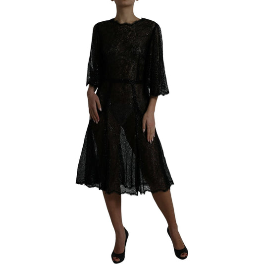 Dolce & Gabbana Elegant Floral Lace Midi Dress Dolce & Gabbana Black
