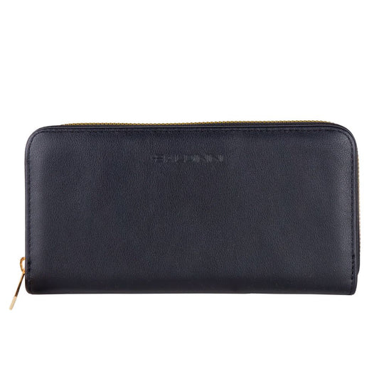 Baldinini Trend Chic Black Leather Zip Wallet Baldinini Trend Dark Slate Gray