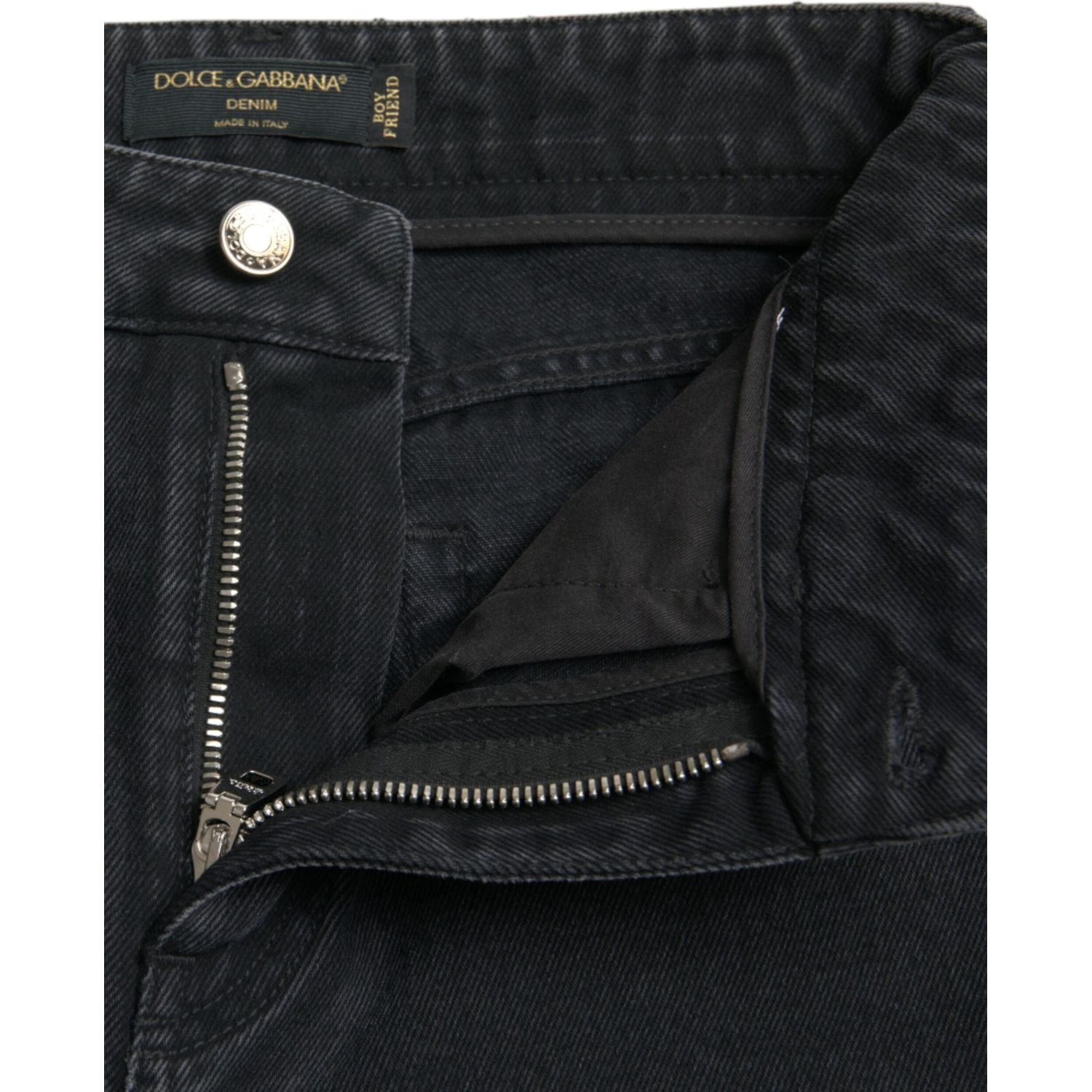 Dolce & Gabbana Black Cotton High Waist Tattered Denim Jeans