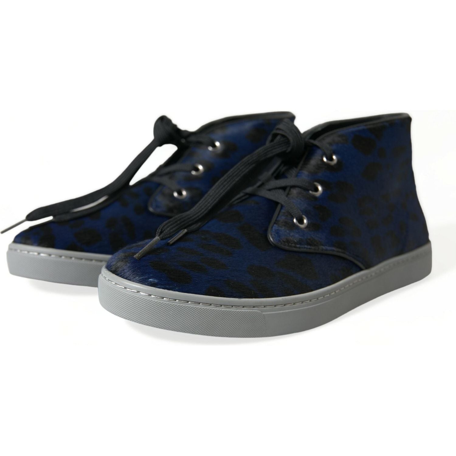 Dolce & Gabbana Blue Calfskin Leopard Mid Top Sneakers Shoes