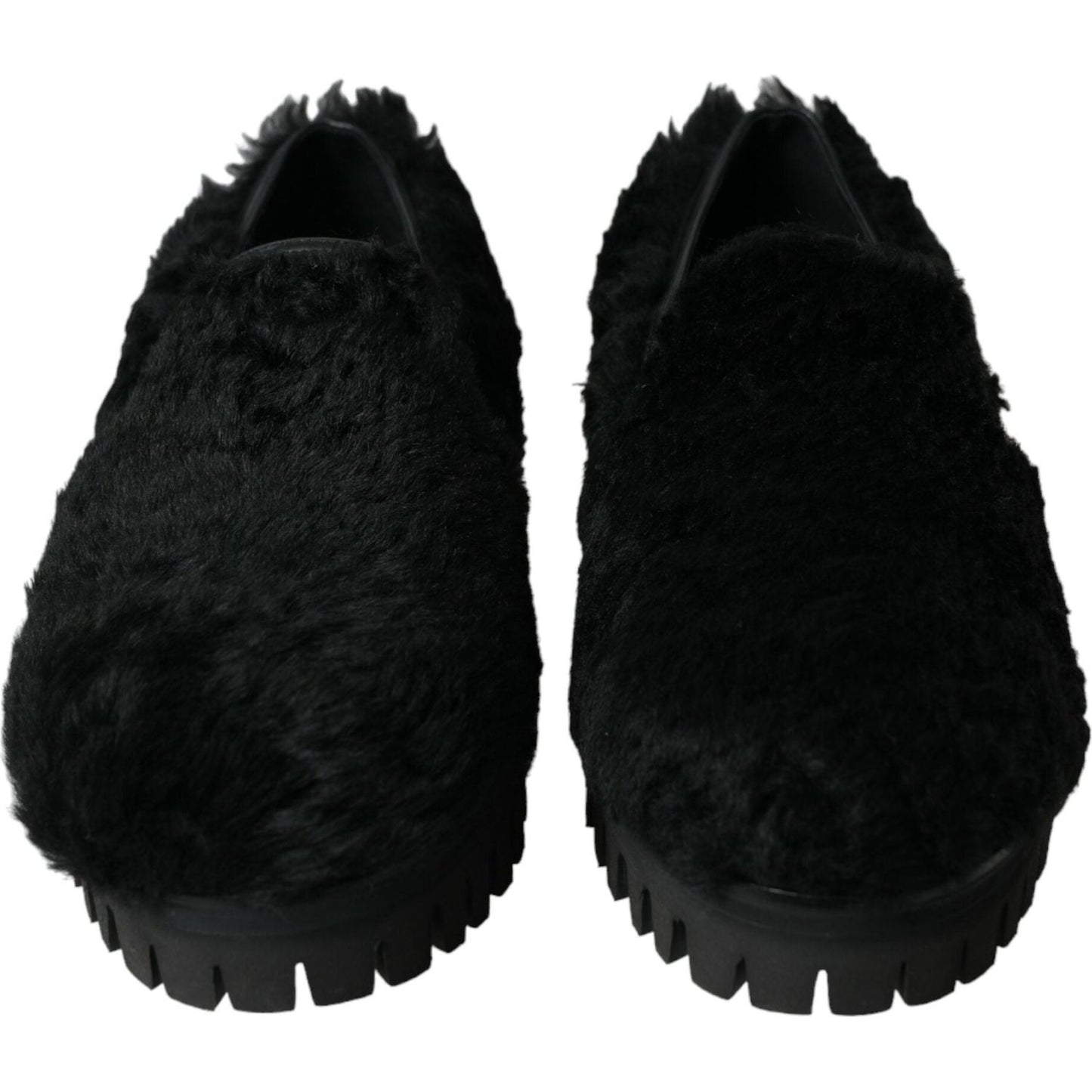 Dolce & Gabbana Black Fur Leather Slippers Dress Shoes