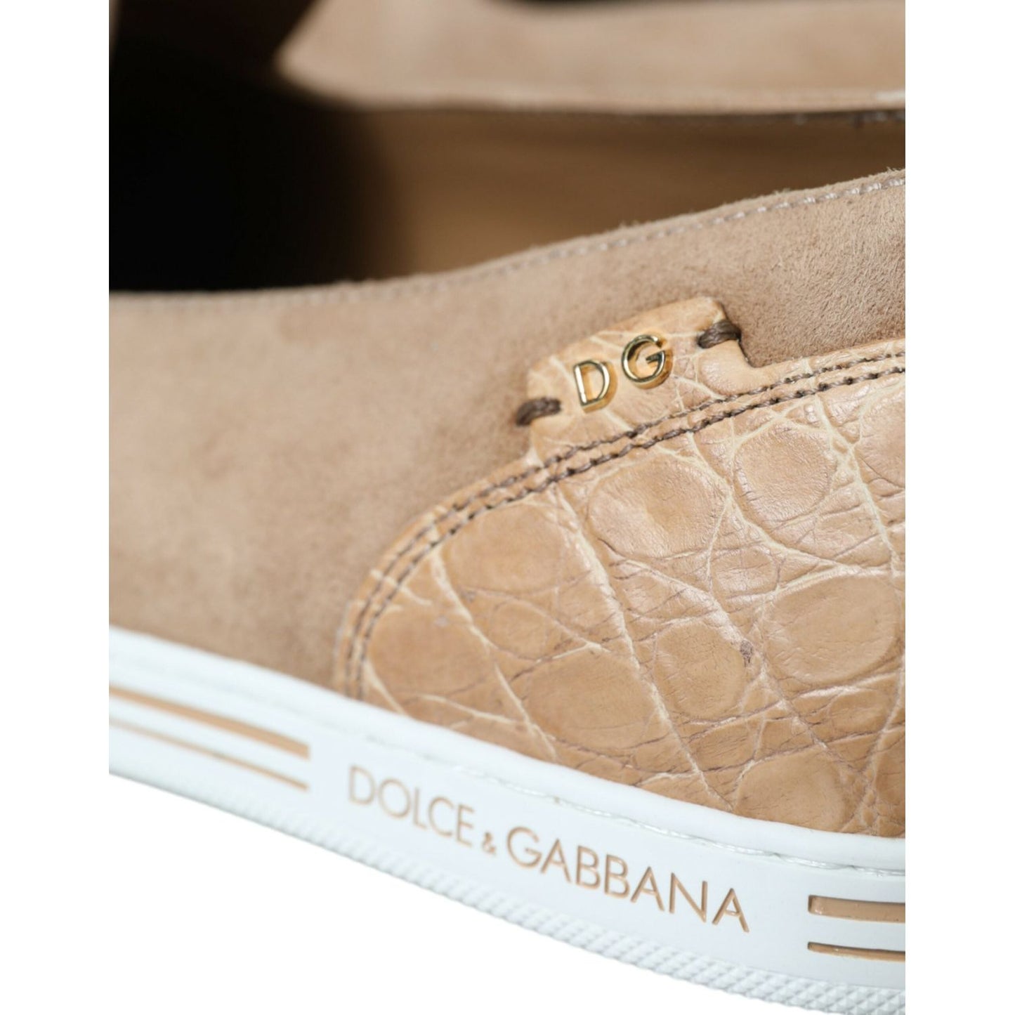 Dolce & Gabbana Beige Suede Caiman Men Loafers Slippers Shoes