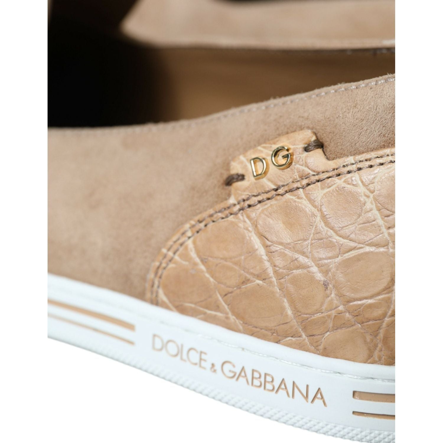 Dolce & Gabbana Beige Suede Caiman Men Loafers Slippers Shoes