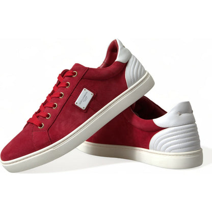 Dolce & Gabbana Red Suede Leather Men Low Top Sneakers Shoes