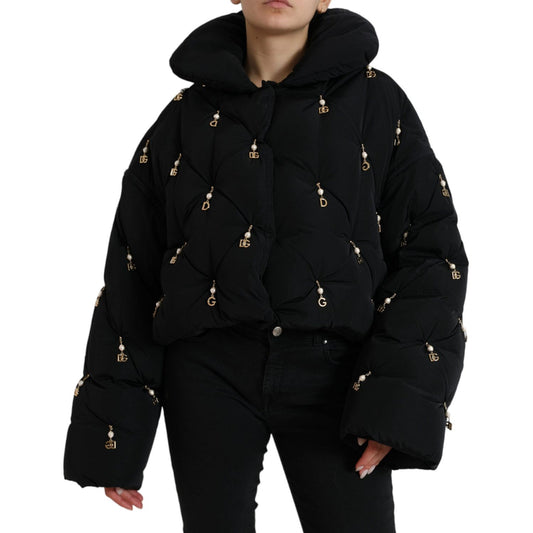Dolce & Gabbana Elegant Quilted Jacket with Pearl Embellishment Dolce & Gabbana Black