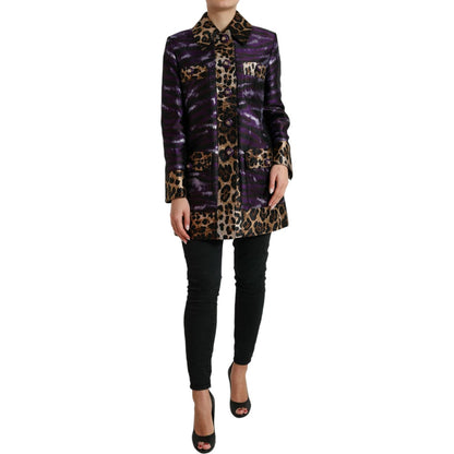 Dolce & Gabbana Purple Lamé Jacquard Tiger Print Coat Jacket