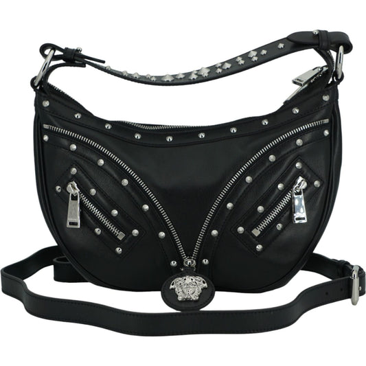 Versace Elegant Black Leather Hobo Shoulder Bag Versace Black