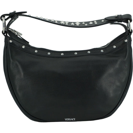 Versace Elegant Black Leather Hobo Shoulder Bag Versace Dark Slate Gray