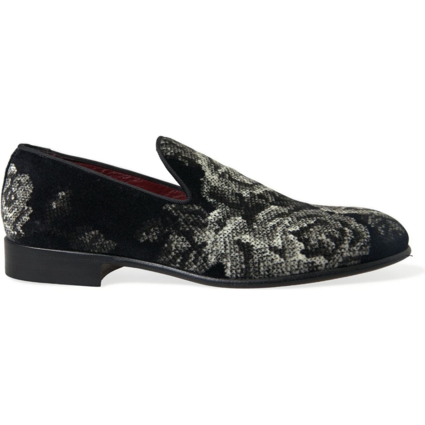 Dolce & Gabbana Black Floral Slippers Men Loafers Dress Shoes