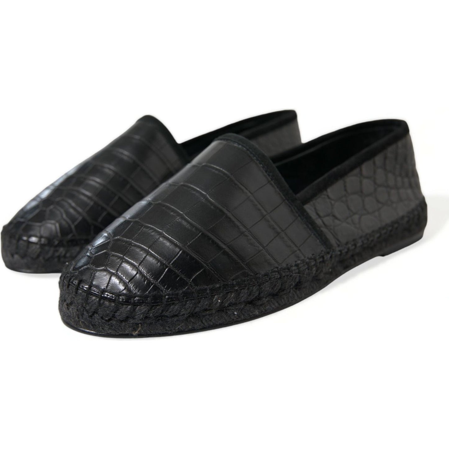 Dolce & Gabbana Black Exotic Leather Espadrilles Slip On Shoes