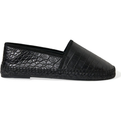 Dolce & Gabbana Black Exotic Leather Espadrilles Slip On Shoes