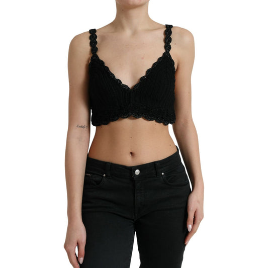 Dolce & Gabbana Black Cotton Bustier Cropped Crochet Tank Top