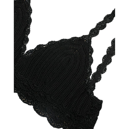 Dolce & Gabbana Black Cotton Bustier Cropped Crochet Tank Top