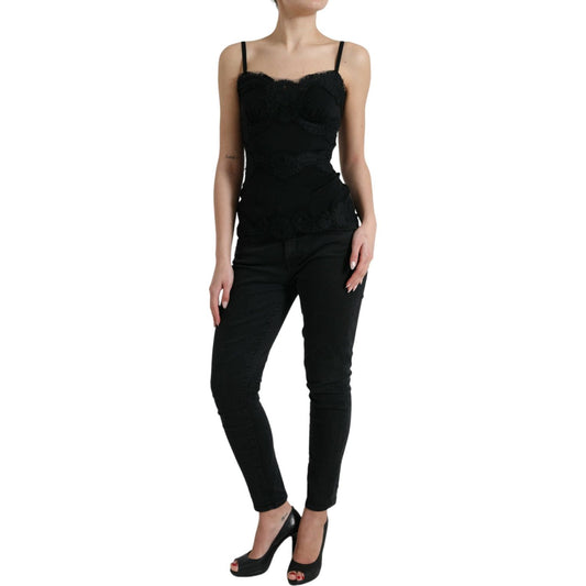 Dolce & Gabbana Elegant Black Silk Lace Tank Top Dolce & Gabbana Black