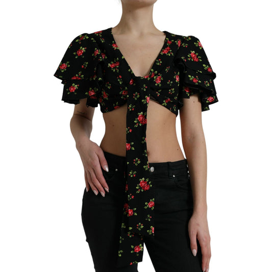 Dolce & Gabbana Floral Print Cropped Top Luxe Fashion Dolce & Gabbana Black