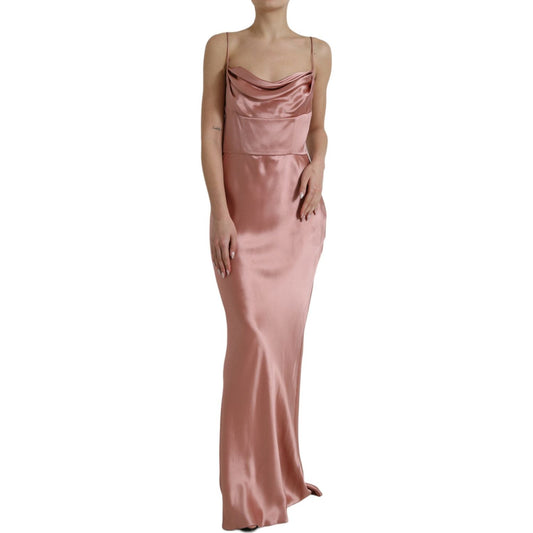 Dolce & Gabbana Elegant Long Silk Gown in Pink Dolce & Gabbana Rosy Brown