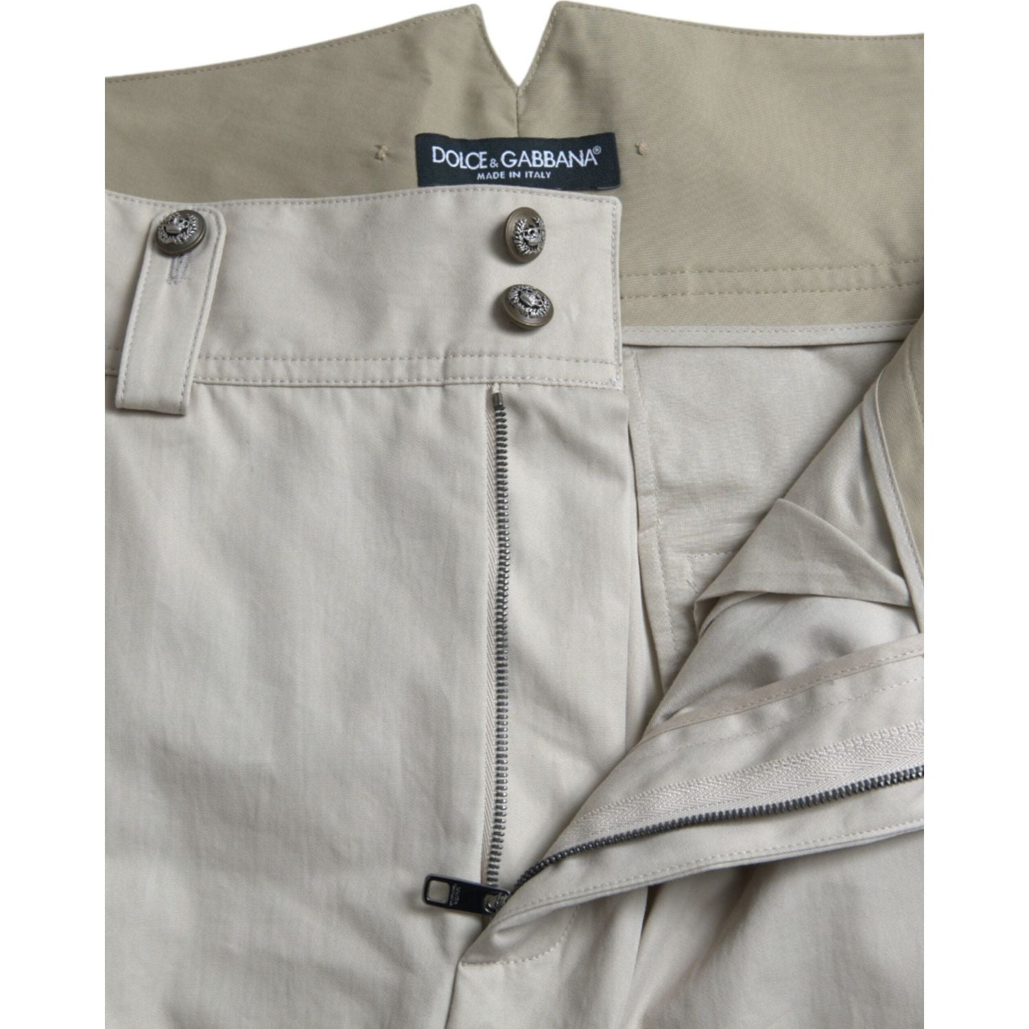 Dolce & Gabbana Beige Cotton High Waist Tapered Pants