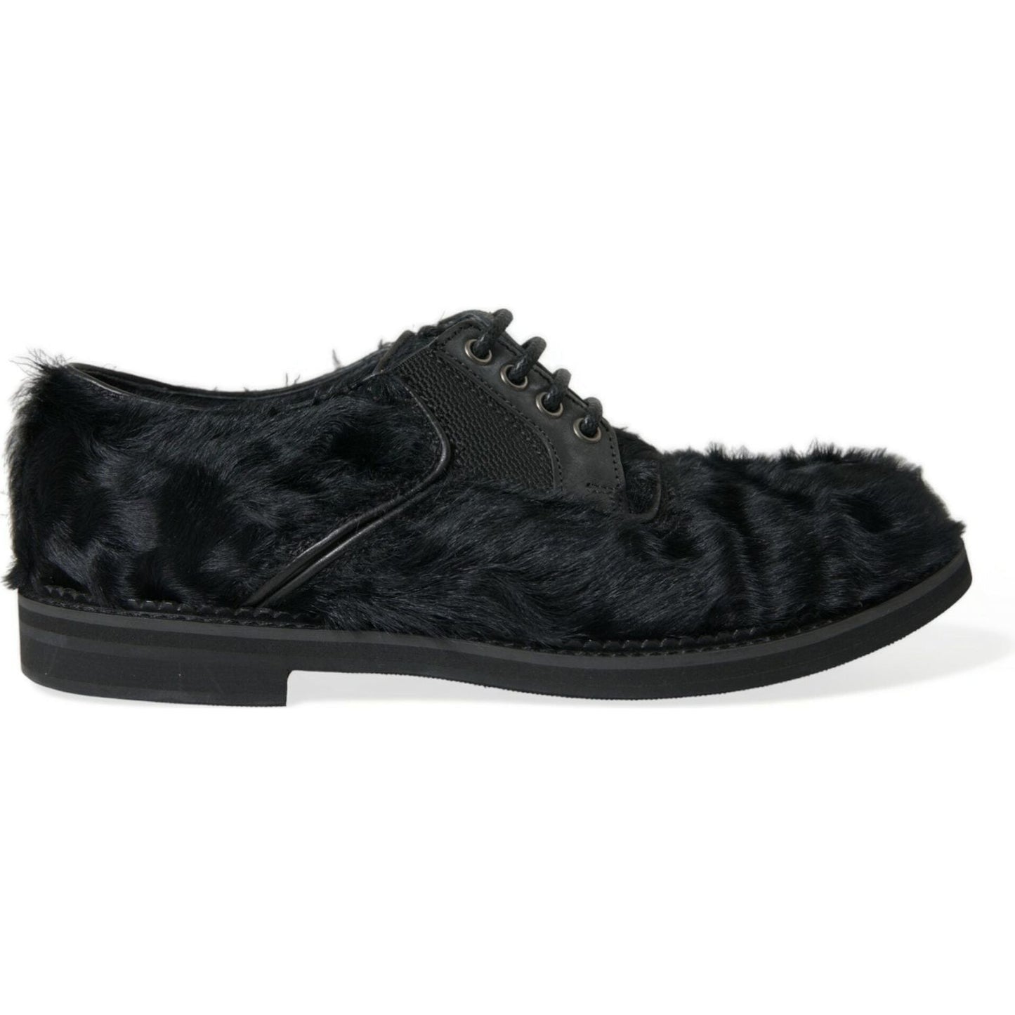 Dolce & Gabbana Black Fur Leather Lace Up Derby Dress Shoes