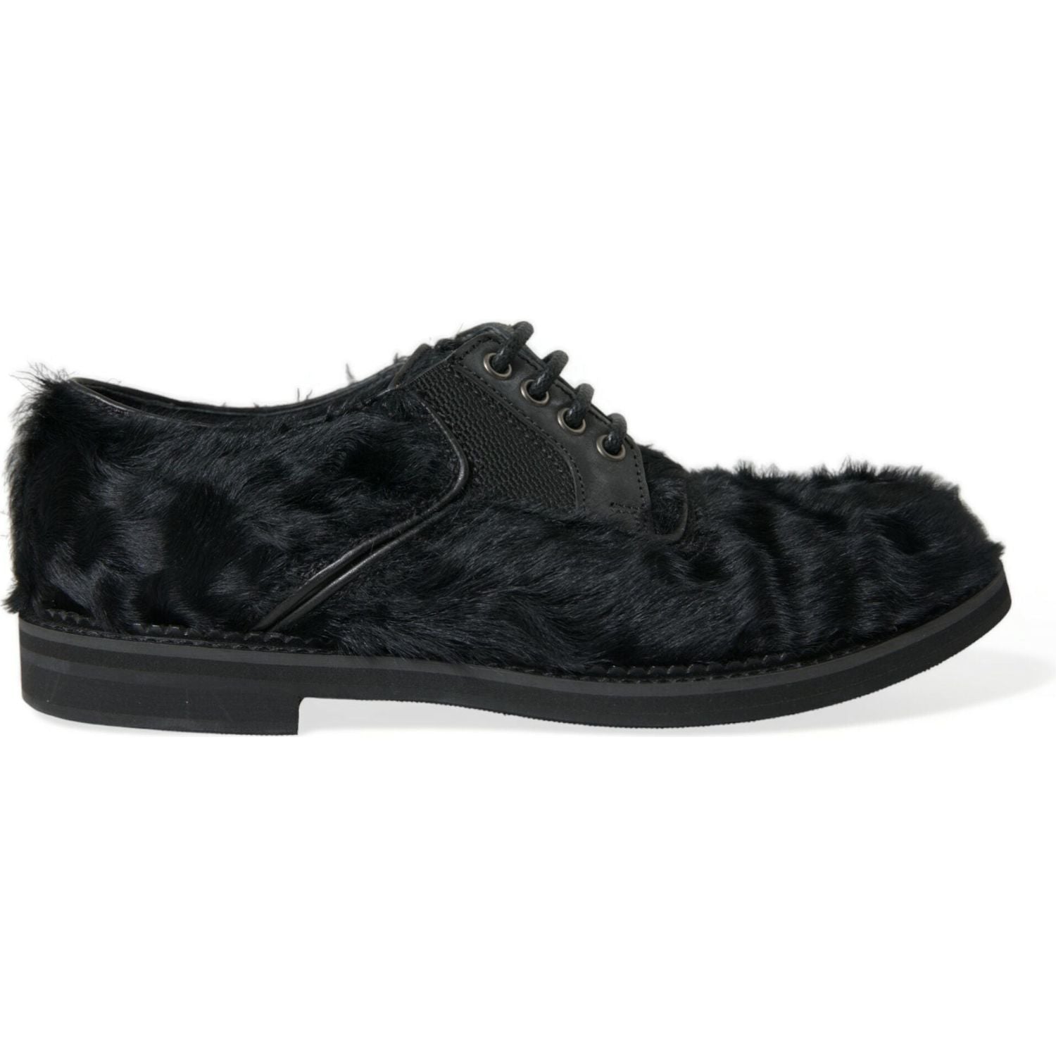 Dolce & Gabbana Black Fur Leather Lace Up Derby Dress Shoes