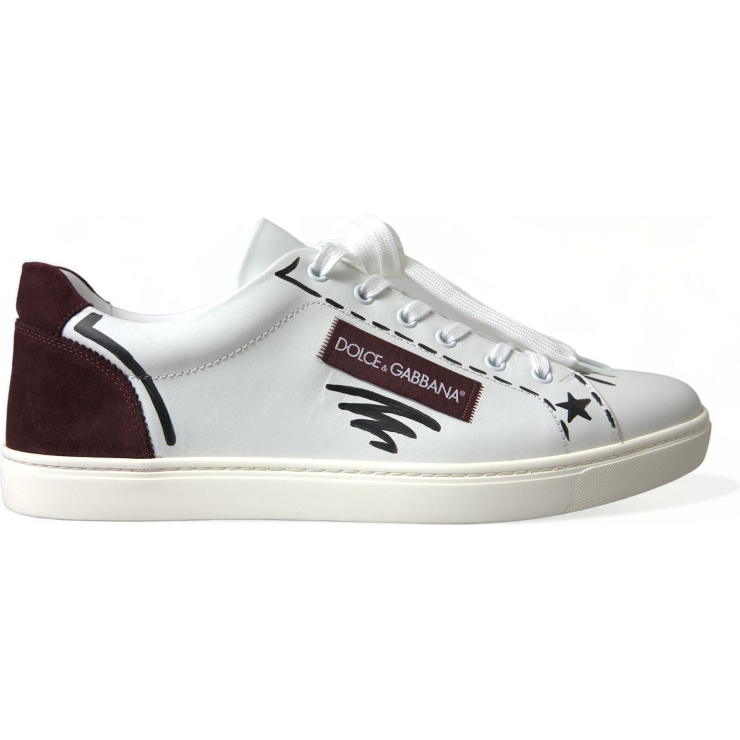 Dolce & Gabbana White Bordeaux Leather Logo Low Top Sneakers Shoes