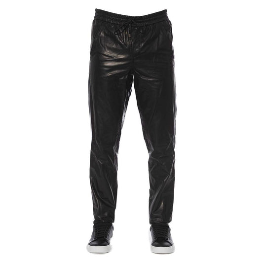 Trussardi Sleek Black Leather Trousers for Men