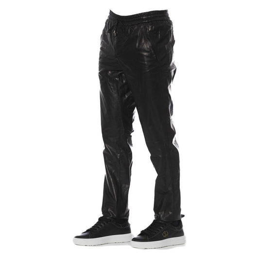 Trussardi Sleek Black Leather Trousers for Men Trussardi Dark Slate Gray