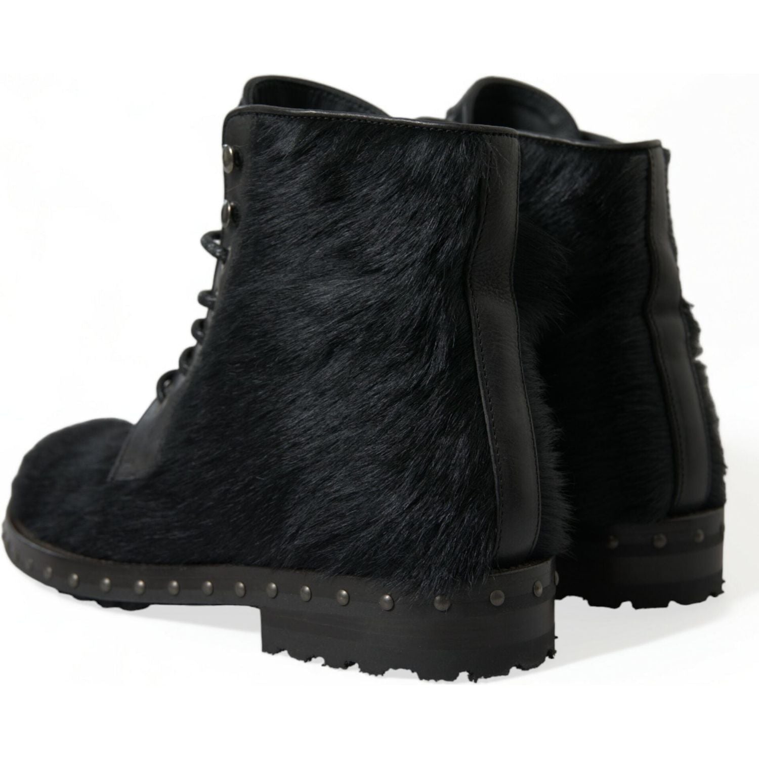 Dolce & Gabbana Black Pony Style Leather Mid Calf Boots Shoes