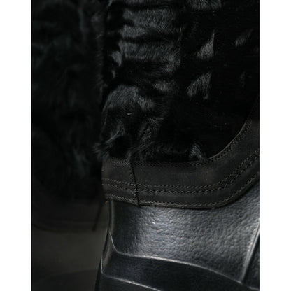 Dolce & Gabbana Black Rubber Lace Up Shearling Rain Boots Shoes
