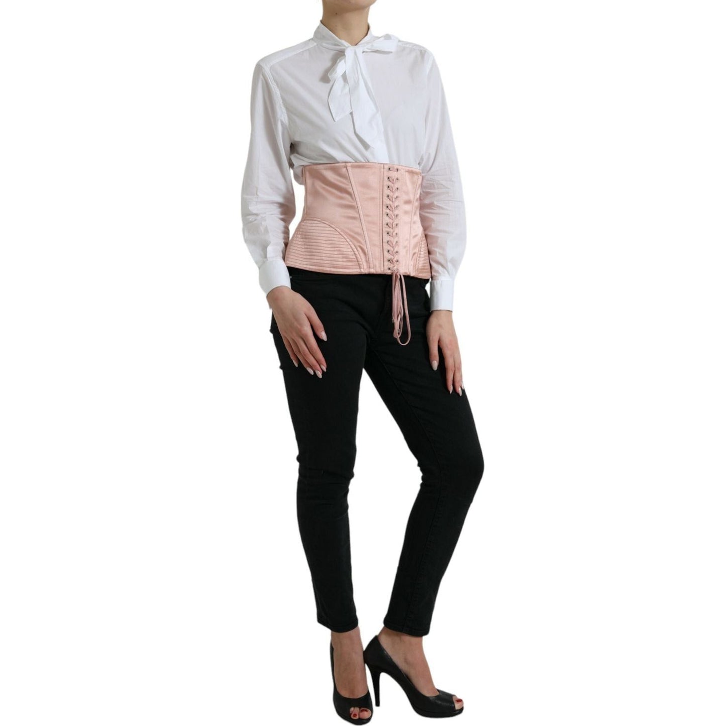 Dolce & Gabbana Elegant Pink Lace-Up Corset Belt Dolce & Gabbana Black