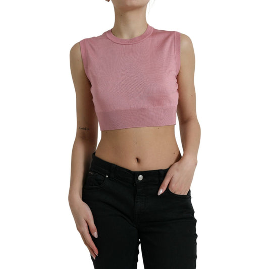Dolce & Gabbana Elegant Silk Crew Neck Cropped Tank Top Dolce & Gabbana Rosy Brown