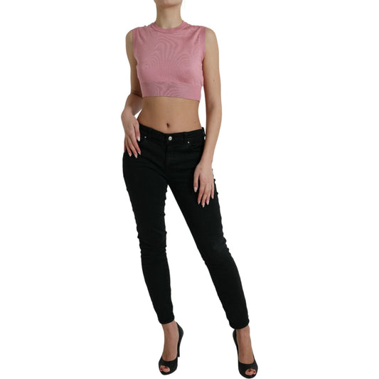 Dolce & Gabbana Elegant Silk Crew Neck Cropped Tank Top Dolce & Gabbana Black