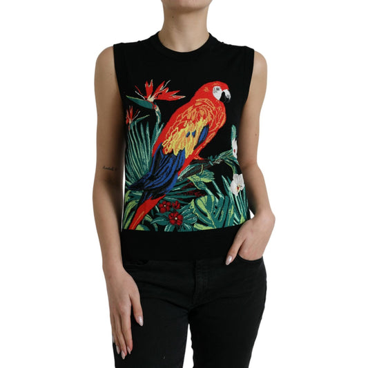 Dolce & Gabbana Elegant Jungle Print Crew Neck Tank Top Dolce & Gabbana Black