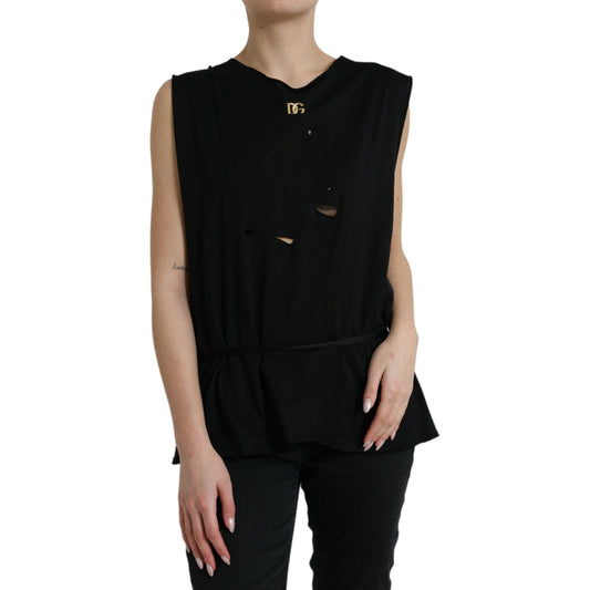 Dolce & Gabbana Elegant Black Round Neck Tank Top Dolce & Gabbana Rosy Brown