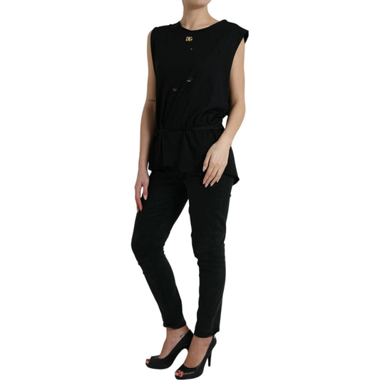 Dolce & Gabbana Elegant Black Round Neck Tank Top Dolce & Gabbana Rosy Brown