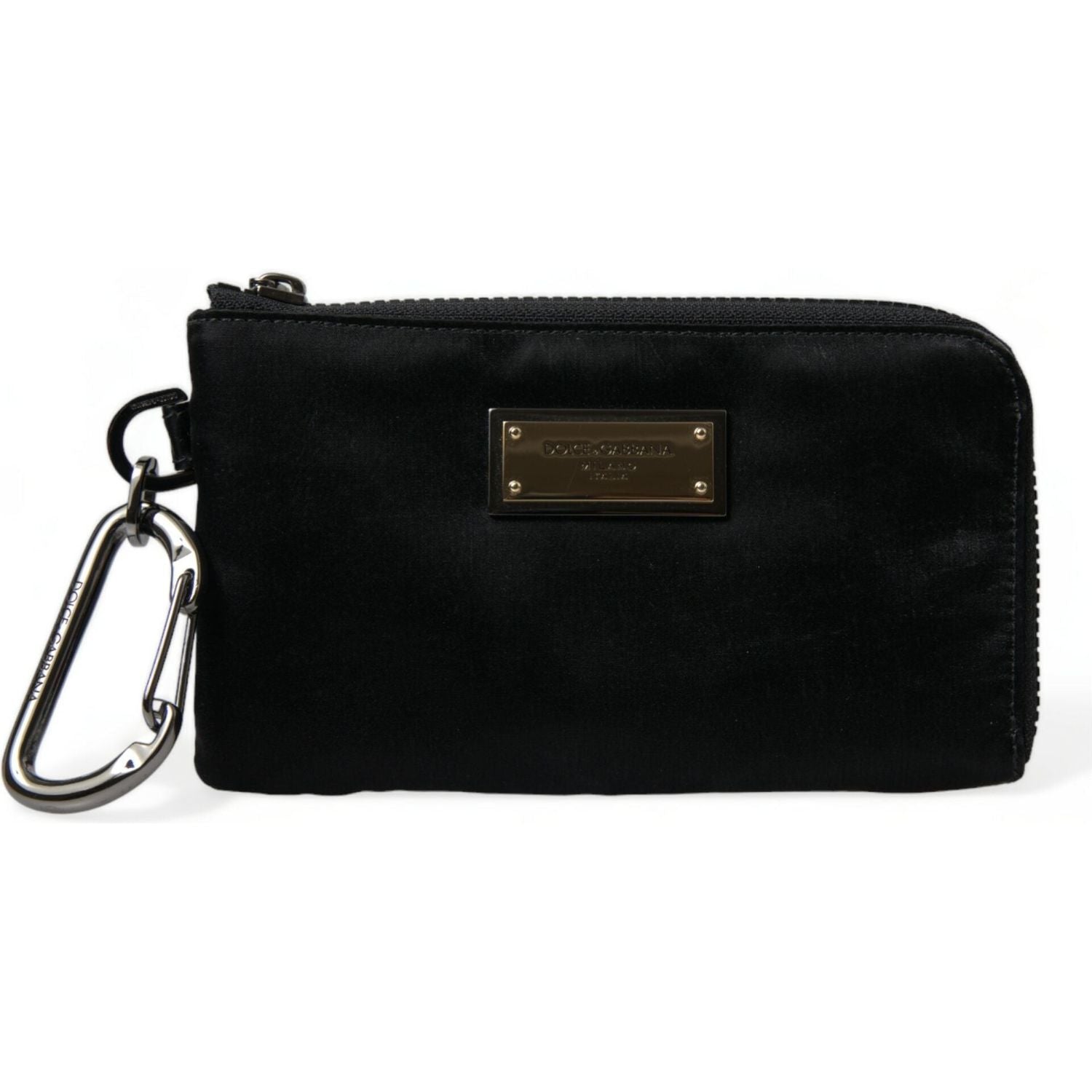 Dolce & Gabbana Black Nylon Logo Plaque Keyring Pouch Clutch Bag