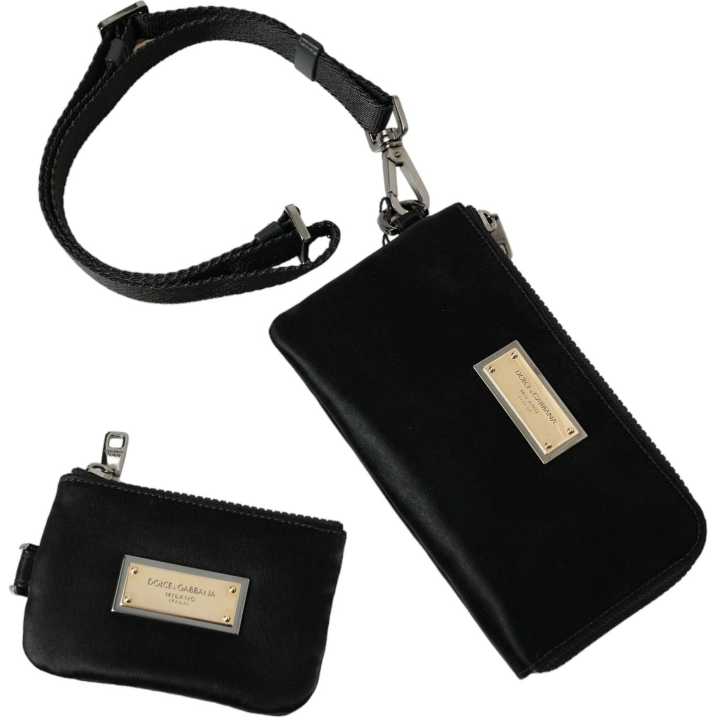Dolce & Gabbana Black Nylon Logo Plaque Keyring Pouch Clutch Bag