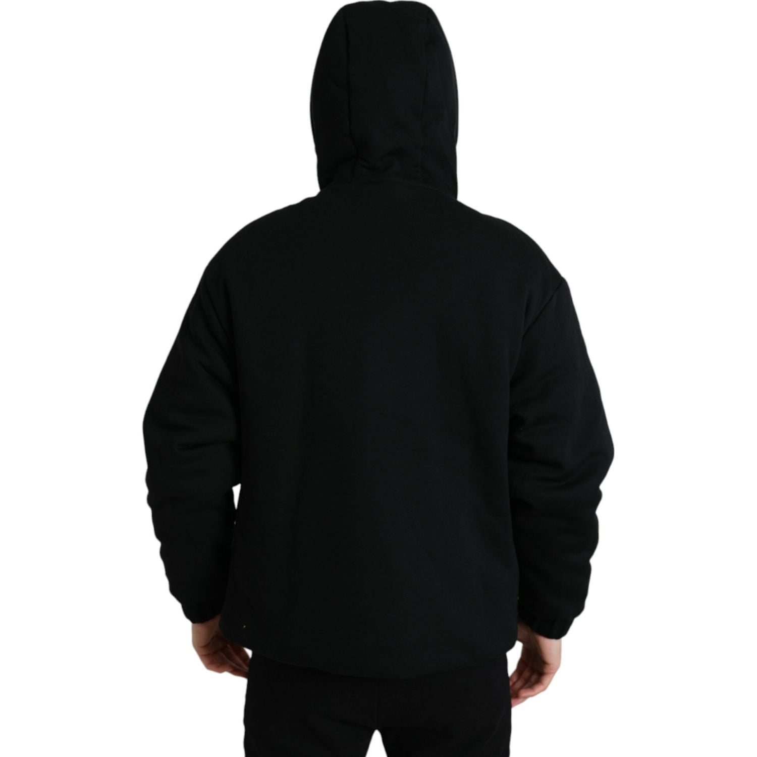 Dolce & Gabbana Black Cotton Hooded Logo Bomber Jacket