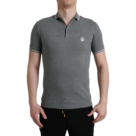 Dolce & Gabbana Gray Collared Short Sleeve Crown T-shirt