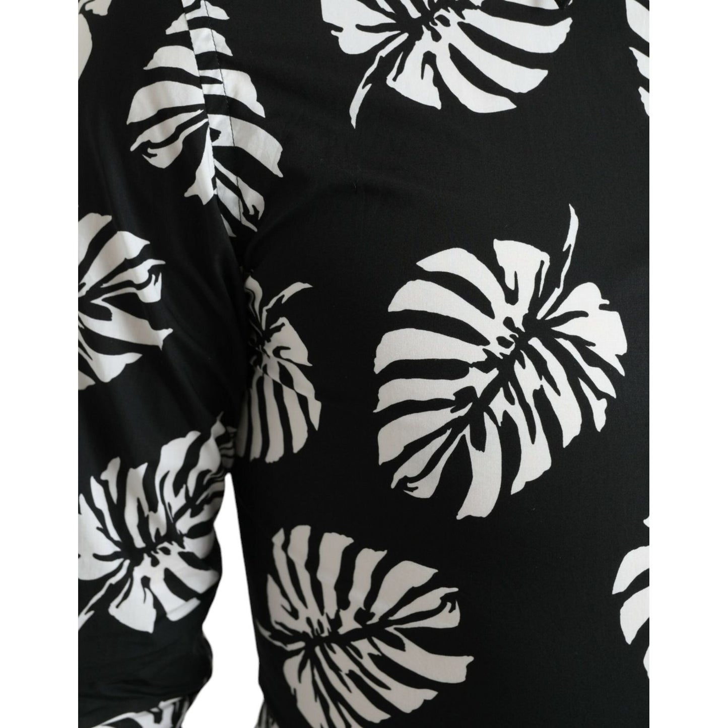 Dolce & Gabbana Black Leaf Cotton Men Formal GOLD Dress Shirt