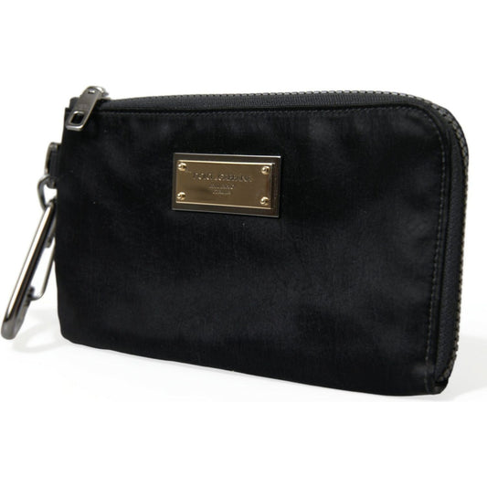 Dolce & Gabbana Black Nylon Logo Plaque Keyring Pouch Clutch Bags BAG1122