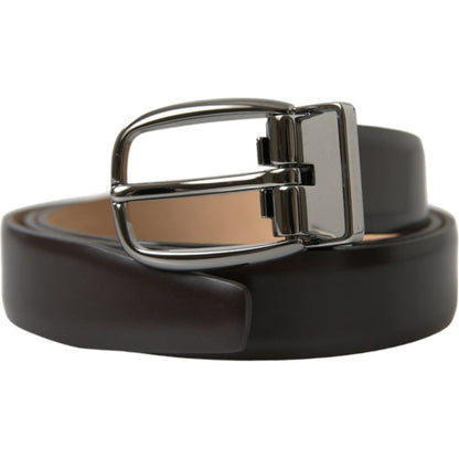 Dolce & Gabbana Dark Brown Leather Silver Metal Buckle Belt