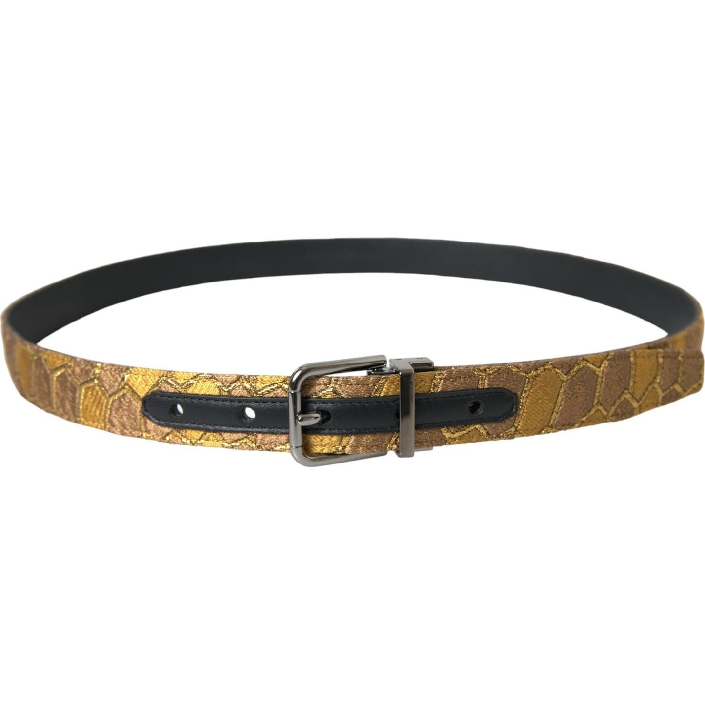 Dolce & Gabbana Gold Leather Jacquard Silver Metal Buckle Belt