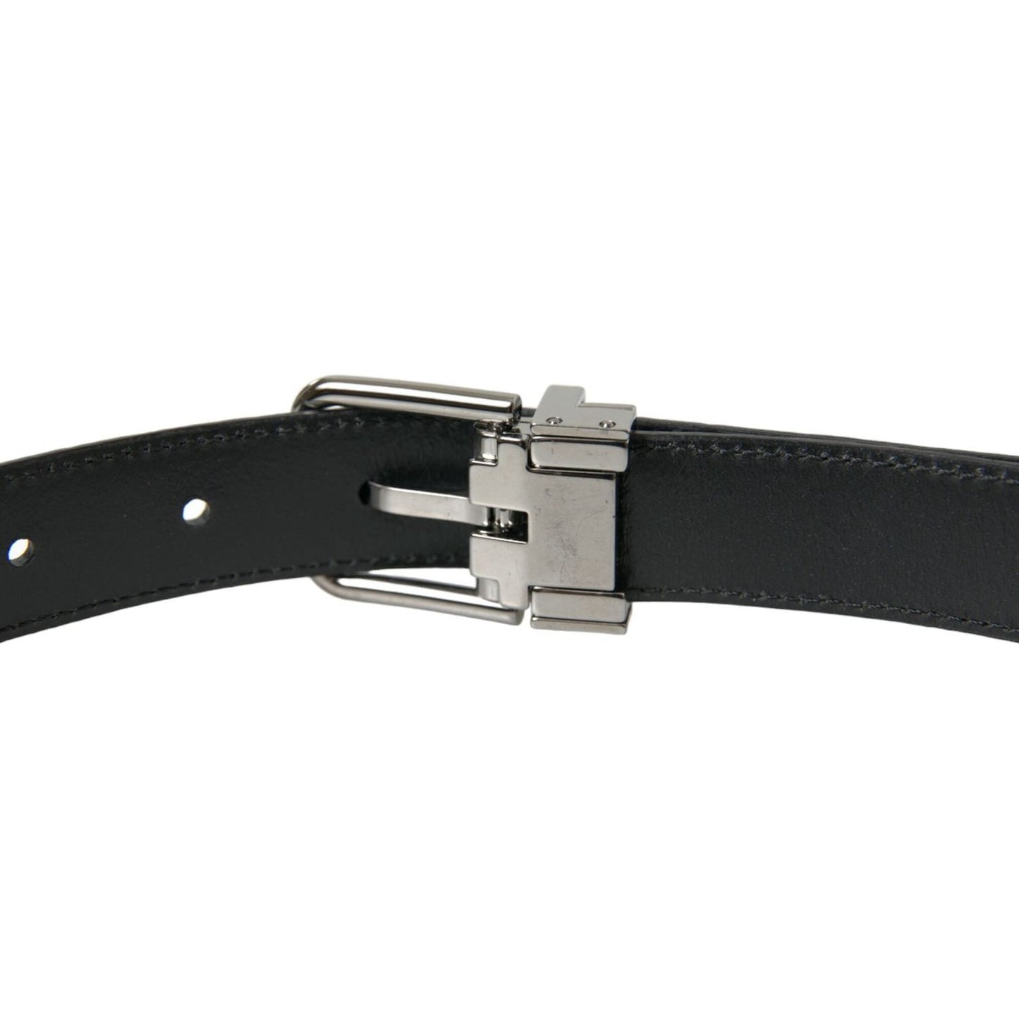Dolce & Gabbana Black Leather Silver Metal Buckle Belt